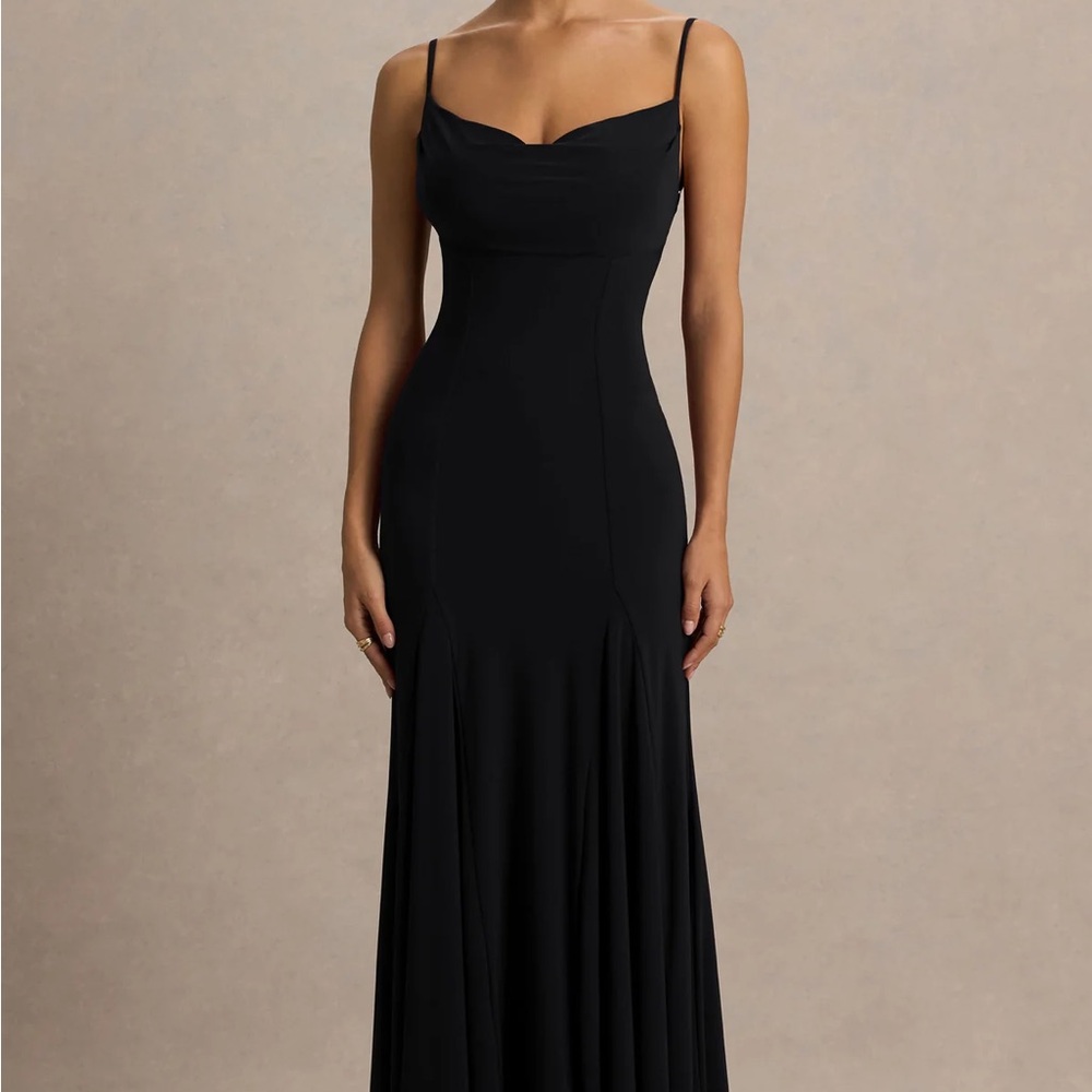 Club L London 
GABBIE
Black Cowl-Neck Maxi Dress With Mesh Back Detai